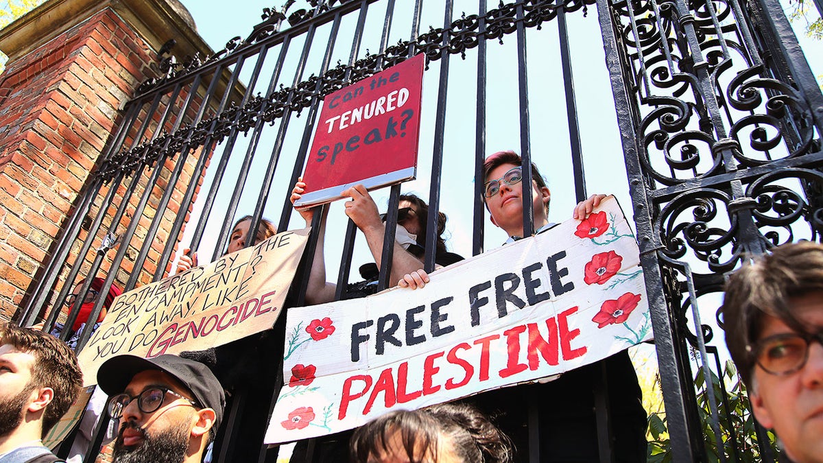Anti-Israel protesters at Harvard's door