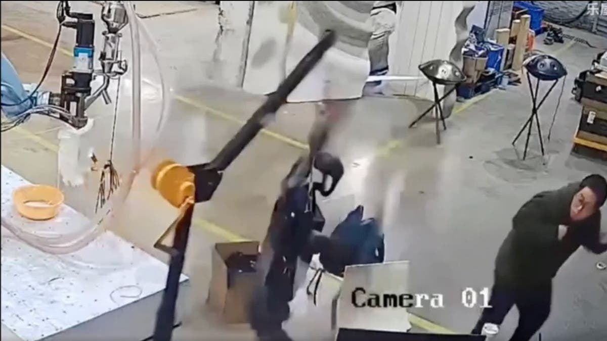 Malfunctions of humanoid robot, sparkling viral panic